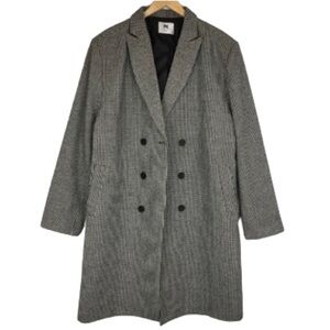 Women’s Houndstooth Wool Blend Coat Black White Double Breasted Size XXXL